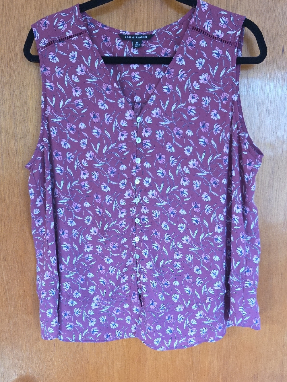 Zac & Rachel Plum Floral Sleeveless Button-Front